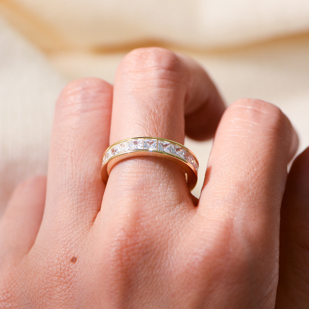 14k gold-plated diamond for women, jewelry, 925 sterling silver, simple and unique, versatile square zircon ring