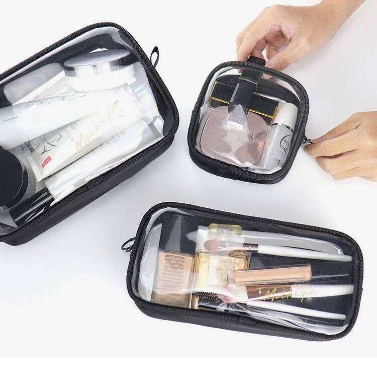 Portable Toiletry Transparent Bag INS Style Waterproof Travel Black Clear Cosmetic Brush Storage Case Organizer Y260206
