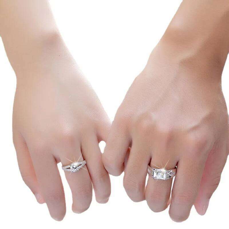 2Pcs Silver Color Luxury Zircon Couple Rings For Women Forever Endless Love Engagement Wedding Bands Ring Valentines Day Gifts W260206