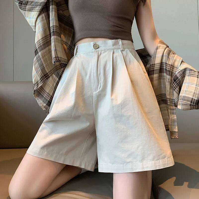 Casual Cotton Suit Shorts Women's Summer Slim Fit Thin American Wide Leg Pants with Hemming for plus Size Women XJ260206