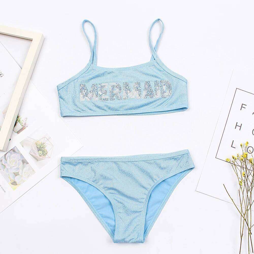 3-8 Years Mermaid Sequin Children Swimsuit Girls Kids Bikini Set Cute Baby Summer Beach Swimwear Biquini Infantil XJ260206