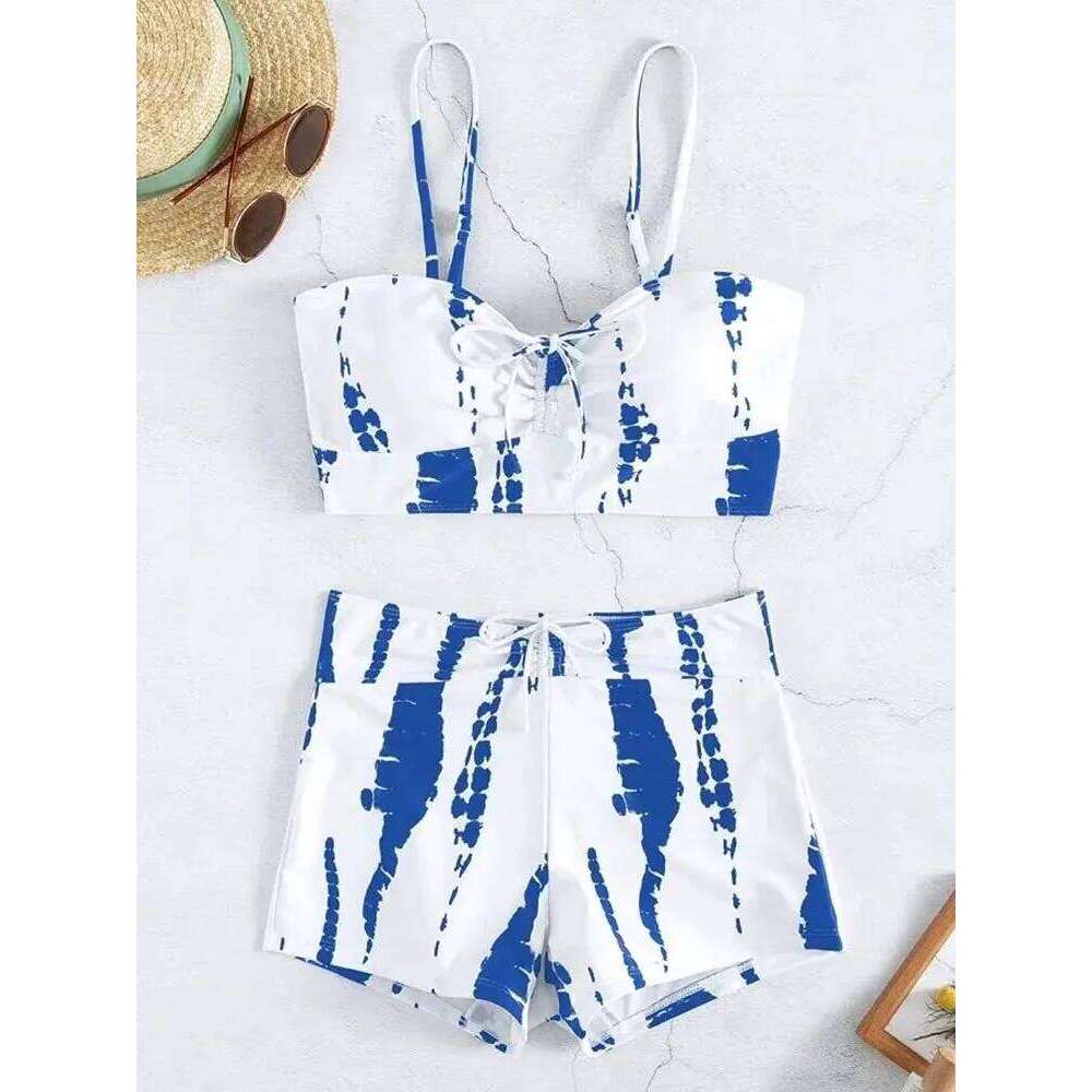 Black and White Tie-dye Split Women's High-waist Boxer Net Red Sexy Figure Hawaiian Beach Swimsuit Z260206