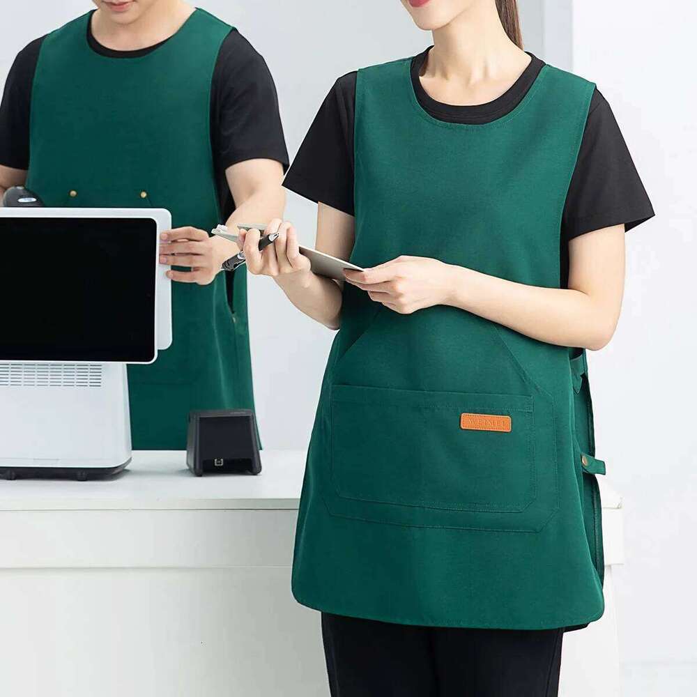 1 piece of unisex work apron, adjustable button strap overall vest, multi-pocket practical apron vest S260205