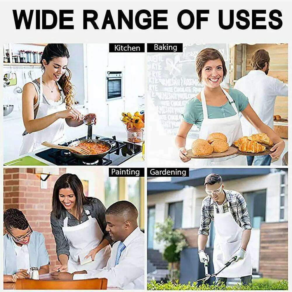 2022 New Fashion Unisex Work White Cleaning Apron Easy Use Kitchen Aprons Chef Baking Clothes With Pockets S260205