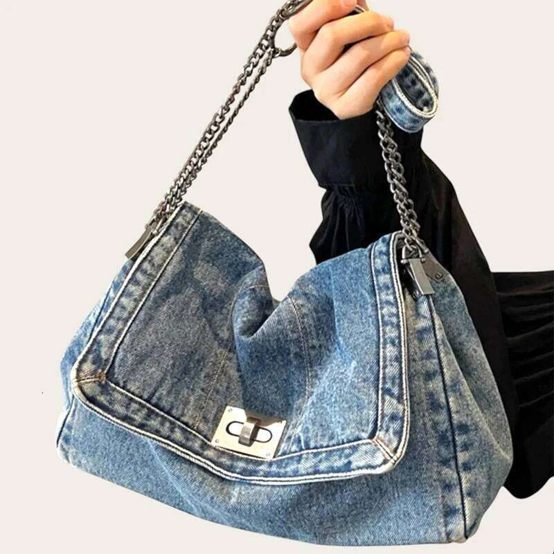 Denim Chain Crossbody Bag,2025 New Casual Versatile Women Shoulder Bag,Trendy All-Match Commuter Tote Bag for Daily Travel Work Y260205