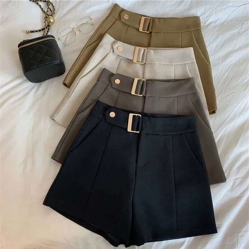 New Women's Fashion Black Suit Korean High Waist Wide Leg Shorts Summer Ladies Elegant Baggy All Match Short Pants XJ260206