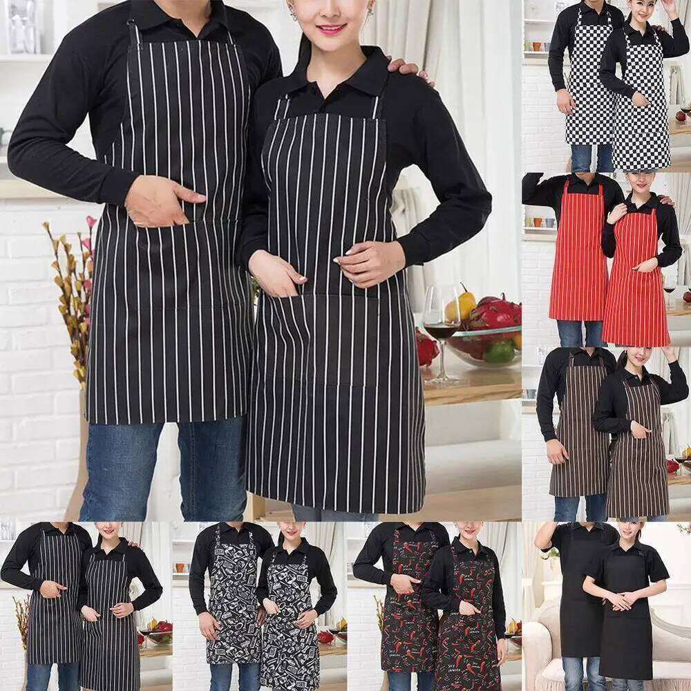 Half-length Adjustable Kitchen Adult Striped Restaurant Hotel Chef Waiter Picnic Cook Apron With 2 Pockets S260205