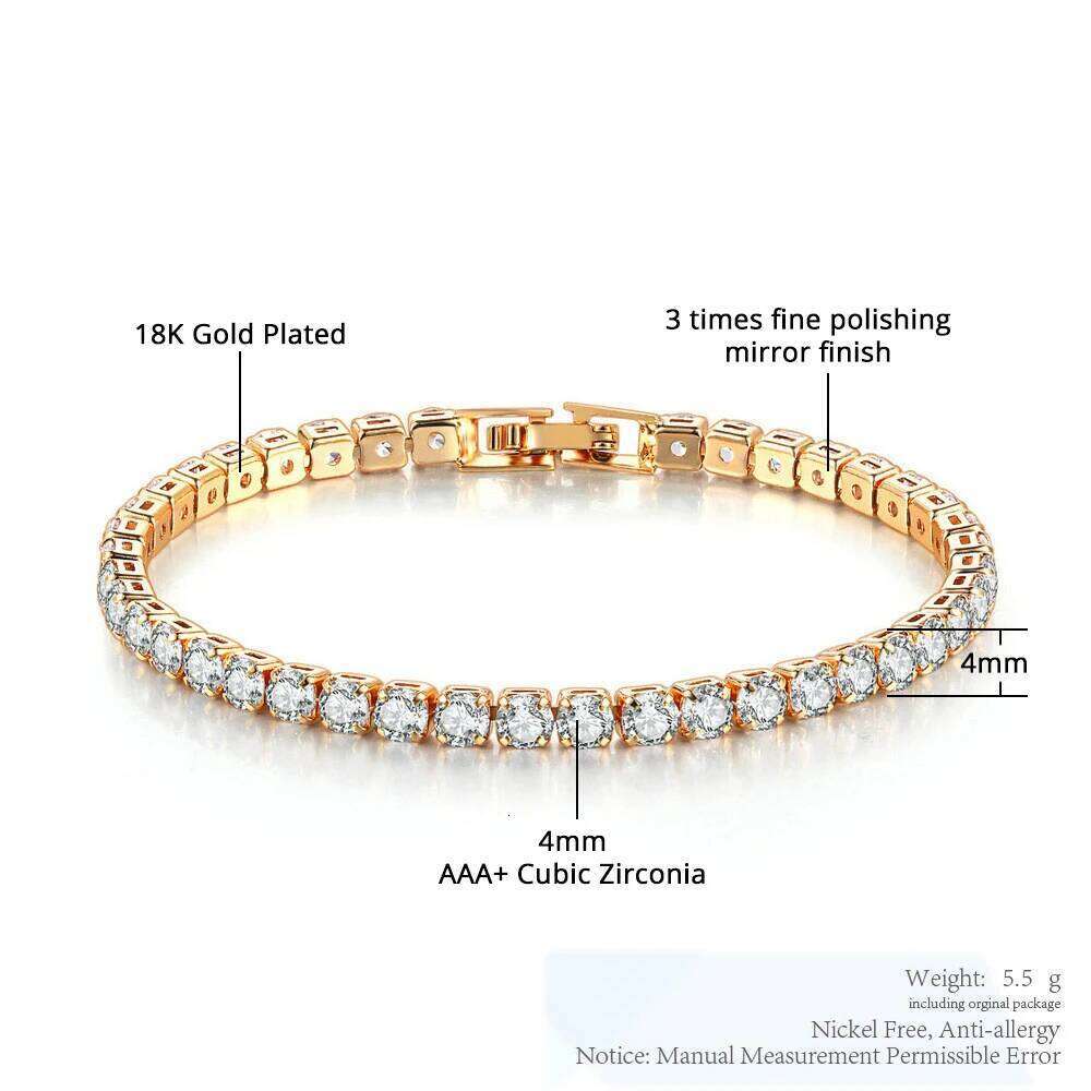 4mm Cubic Zirconia Tennis Iced Out Bracelets For Women Gold Silver Color Men Bracelet CZ Chain Homme Jewelry 26H0206