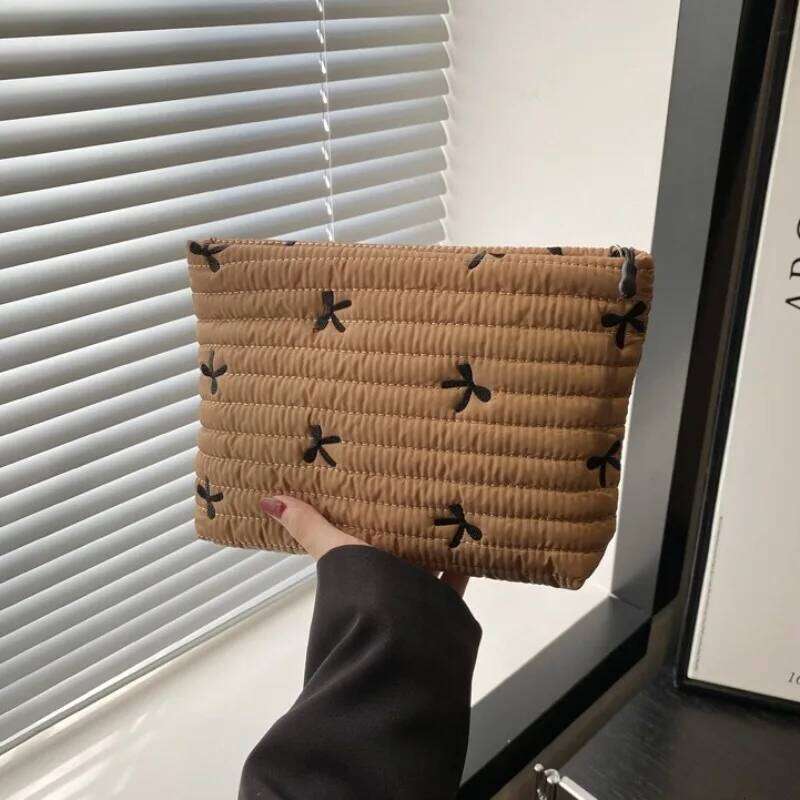 New! For Storage Cute Makeup with Zipper Large Capacity Cosmetic Bag Embroidery Bow Wash Y260206