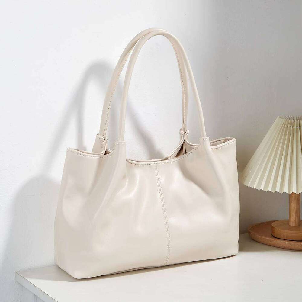 2025 Soft Leather Shoulder Large for Women; Portable Tote Bag; Black Pleated; Daily Commuting Bag Y260205