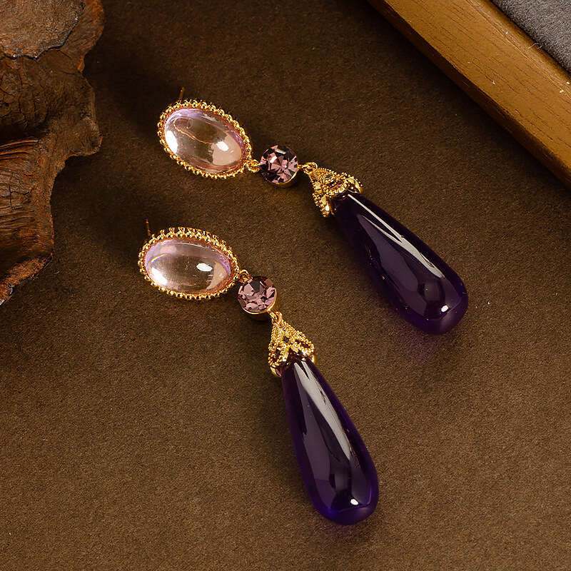 Personality Long Large Water Drop for Women French Retro Palace Style Tassel Earrings