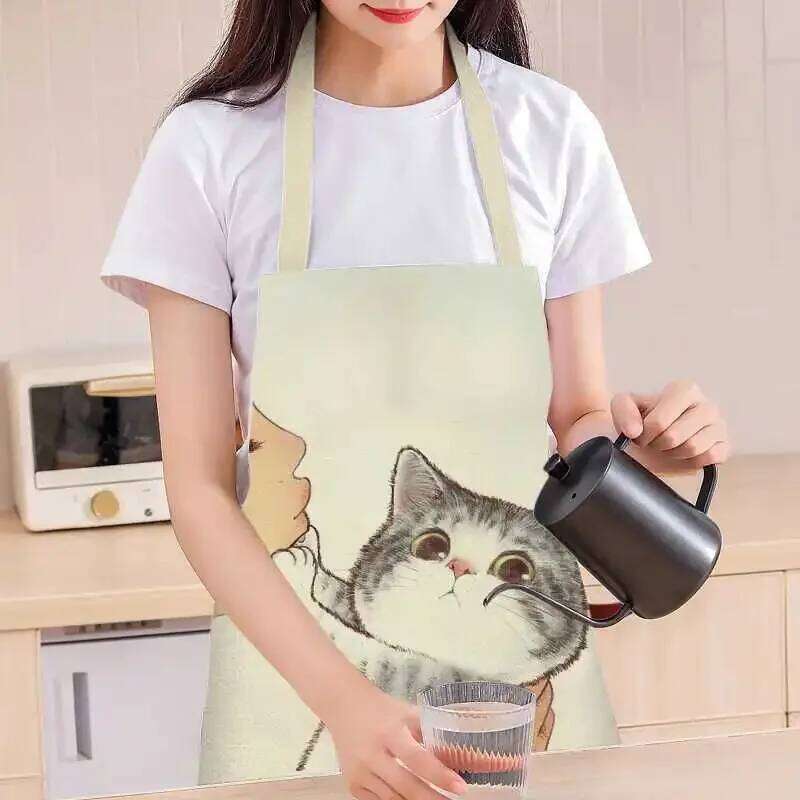 Cartoon Kitten Kitchen Antifouling Men Women Sleeveless Apron Household Cleaning and Cooking Accessories S260205