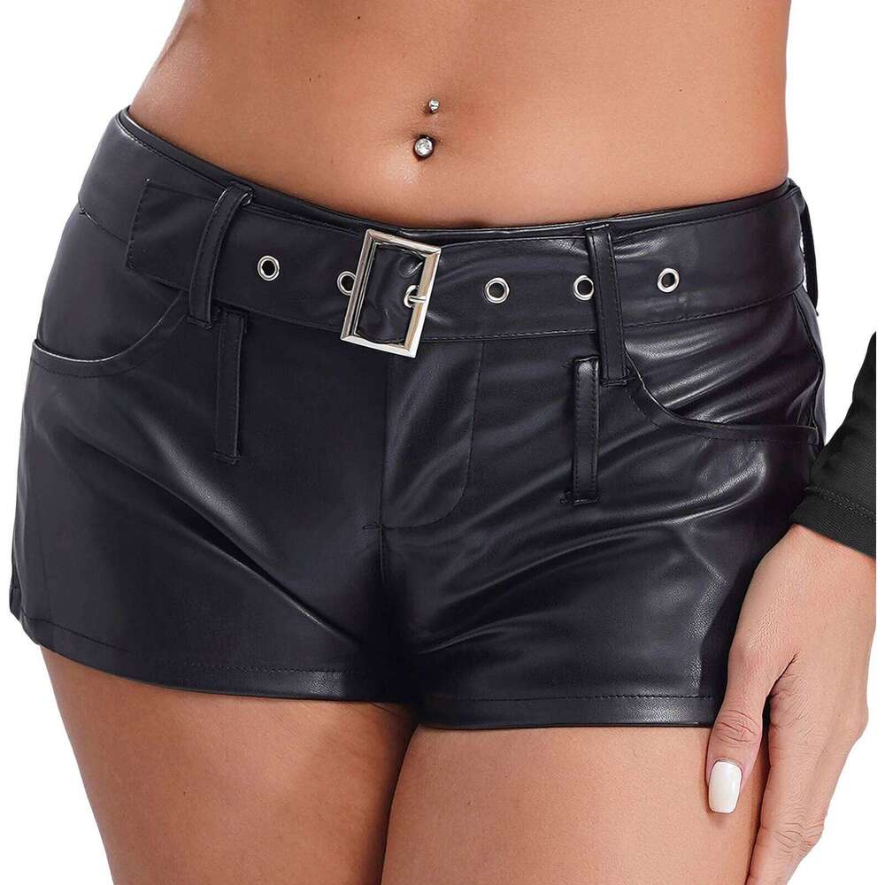 Women Fashion Faux Leather Booty with Belt Hot Pants Rave Carnival Party Shorts for Club Pole Dancing Music Festival XJ260206