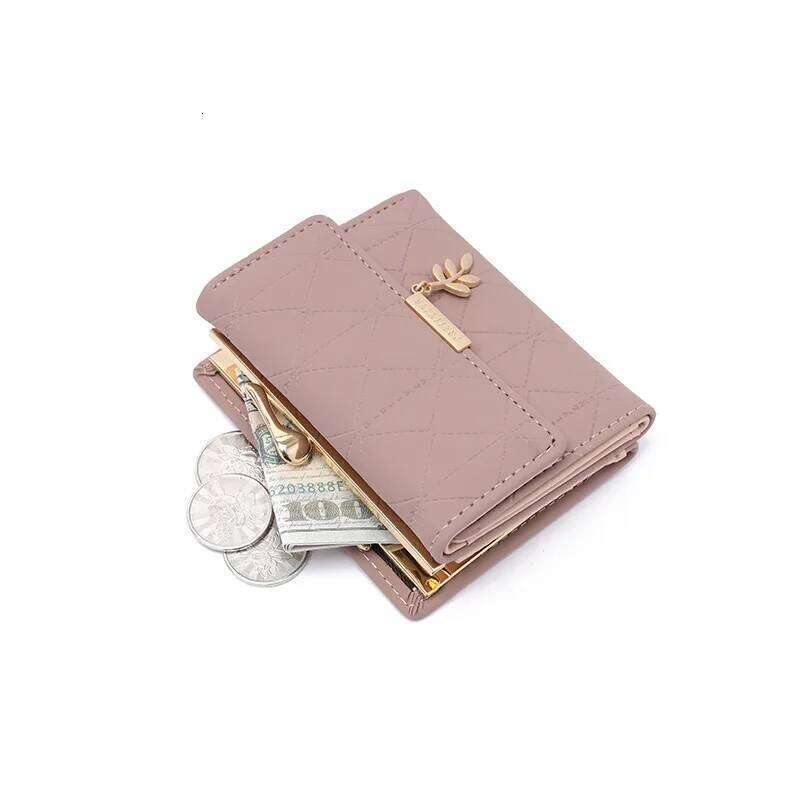 PU leather ladies' short small wallet with clasp, three-fold zipper, contrasting color and fresh student coin purse Y260206
