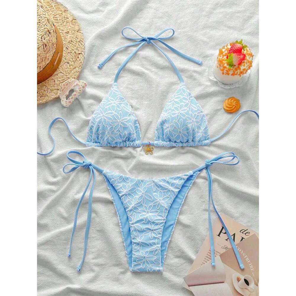 Para Praia Thong Swimsuit Women Halter Micro Bikini Set 2025 Floral Swimwear Brazilian Bathing Suit Beachwear XJ260206