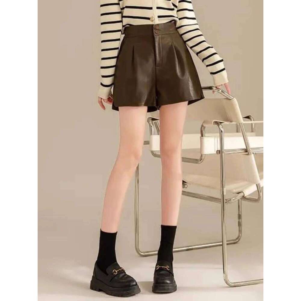 High Waist A- Line PU Leather Shorts Women's Autumn Hot Sale Of The Season New Style Wide Leg Pants Outwear Boot Match Casual... XJ260206