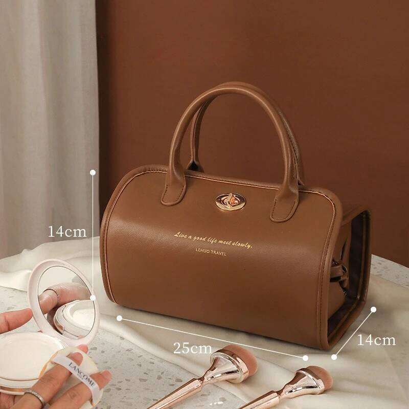 1pcs Large Capacity PU Leather Makeup Bag Portable Travel Toiletry Organizer Cosmetic Storage Pouch Y260206