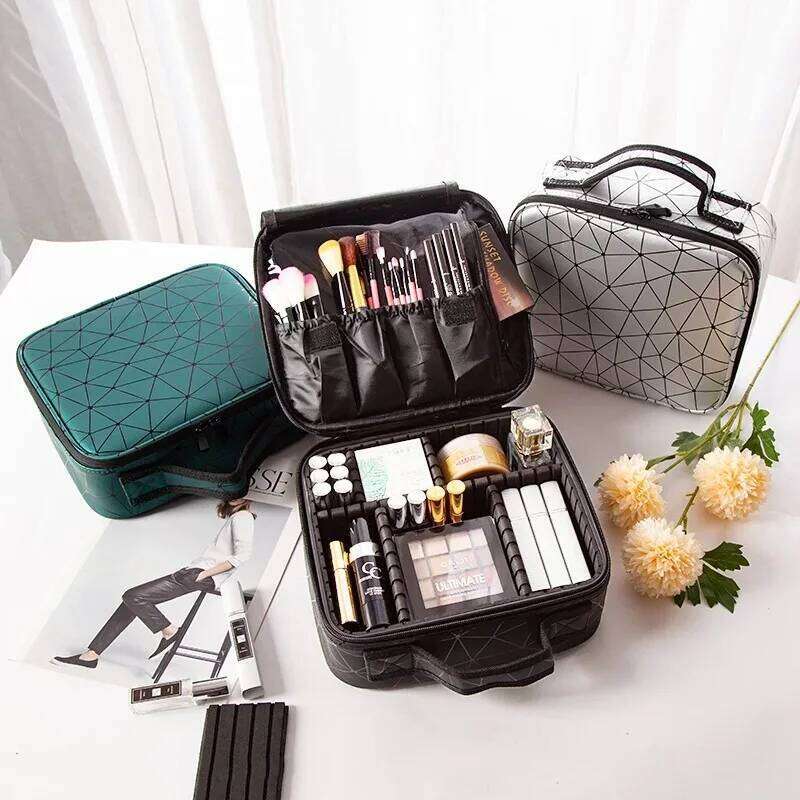New Makeup Bag For Women Large Capacity Diamond Pattern Cosmetic Bags Beauty Salon Tattoos Nail Art Tool Bin Case Y260206