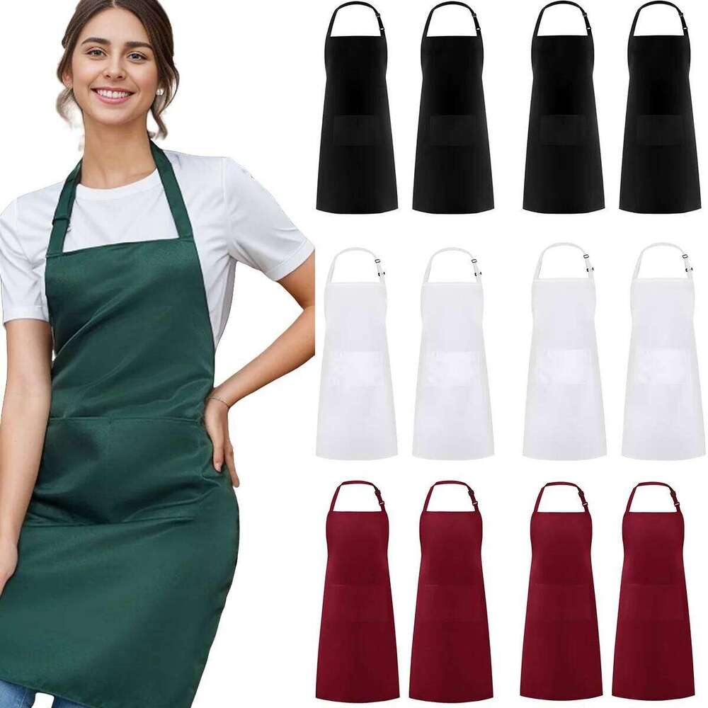2-piece set; Simple solid color with 2 pockets; Adjustable chef's apron the kitchen suitable for men and women S260205