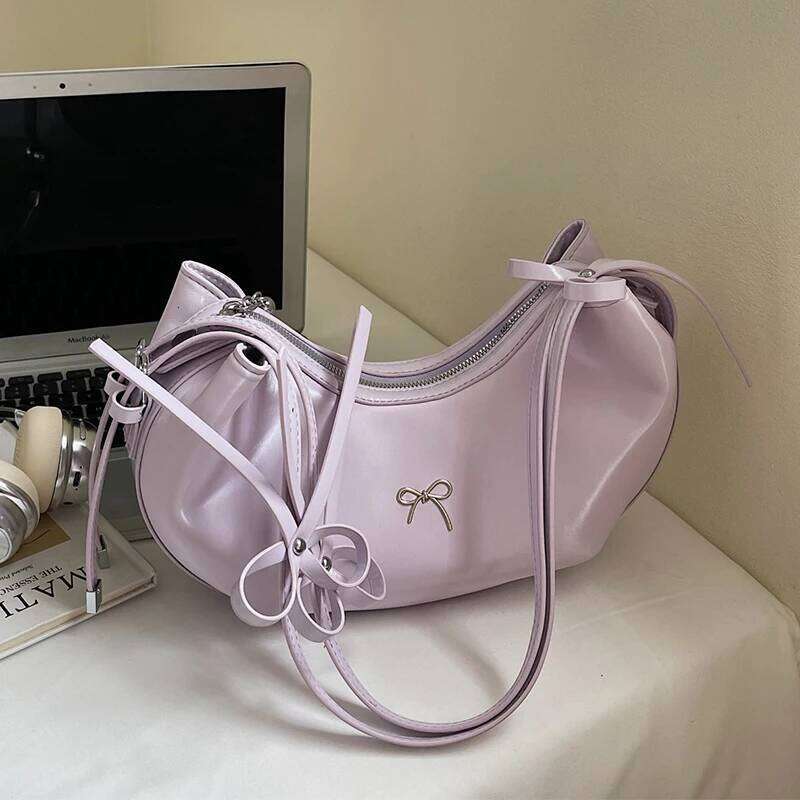 Purple Handbag Fashion Underarm For Women Trend Hobo Shoulder Black Silver Dumpling Sac A Main Bow Armpit Bag Red Y260205