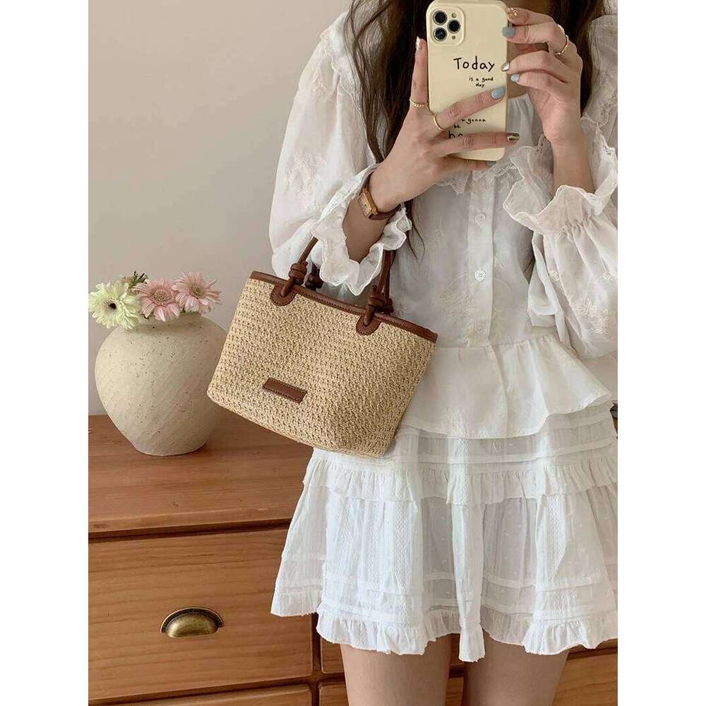Summer Vacation Women's Beach Straw Shoulder Bag Retro Design Ladies Portable Crossbody Bags Knot Basket Woven Tote Handbags Y260205