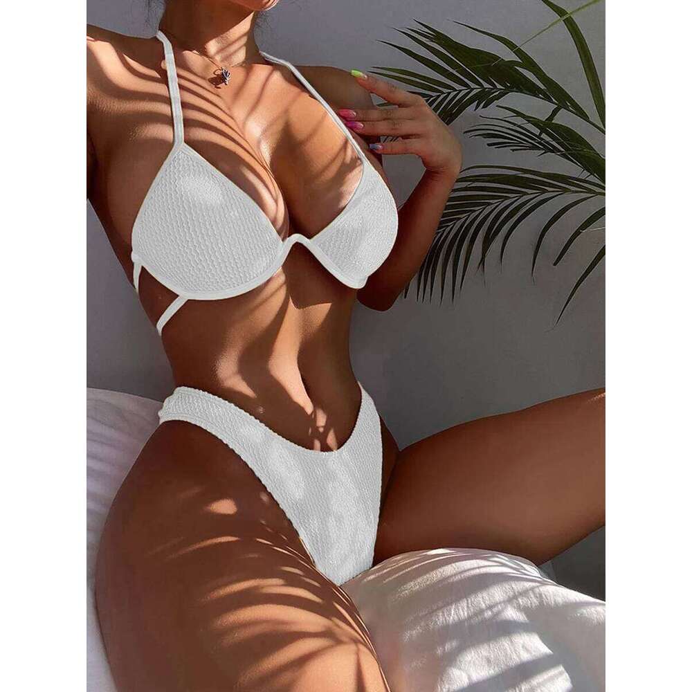 2025 Solid Push Up Two Piece Bikini Swimsuit Women Swimwear Female Bathers Bathing Swimming Swim Suit Beachwear XJ260206