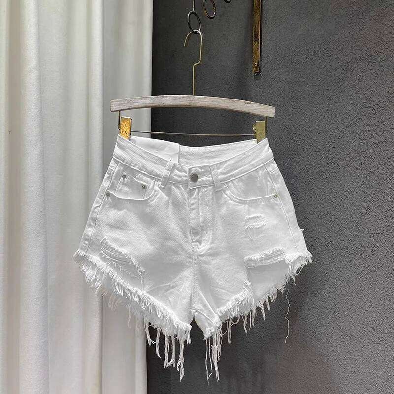Summer New Rough Edge Ripped Low Waist Denim Women's Fringed A-word Jeans Wide Leg Hot Pants Booty Shorts C260206