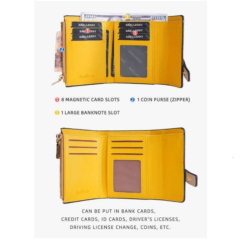 Fashion Three-Fold Multi-Card Color Block Money Clip New Women'S Short Multi-Functional Zipper Buckle Purse Wallet Y260206