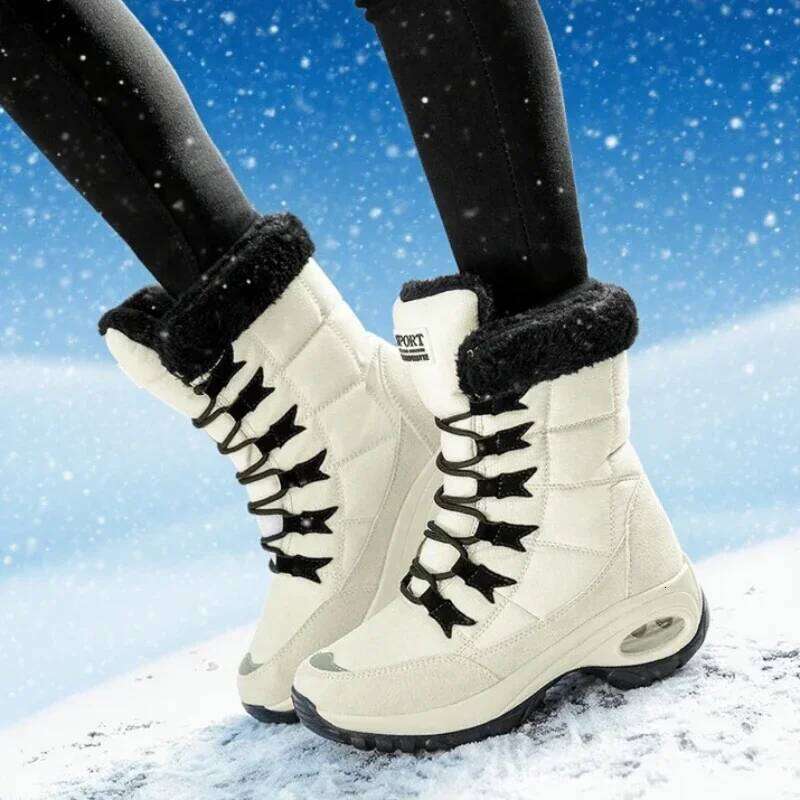 Winter Keep Warm High Quality Mid-Calf Snow Fashion Lace-up Comfortable Outdoor Waterproof Women Hiking Boots