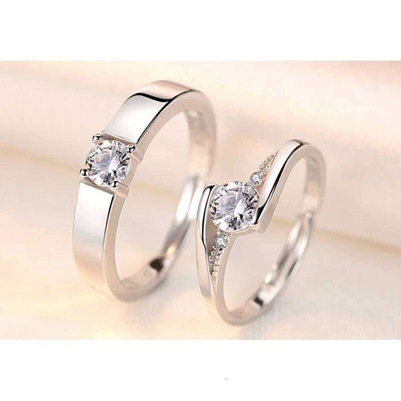 Romantic Lovers' Couple Rings For Men Women Cubic Zircon Stone Geometric Wedding Ring Size Adjustable Valentine's Day Best Gifts W260206