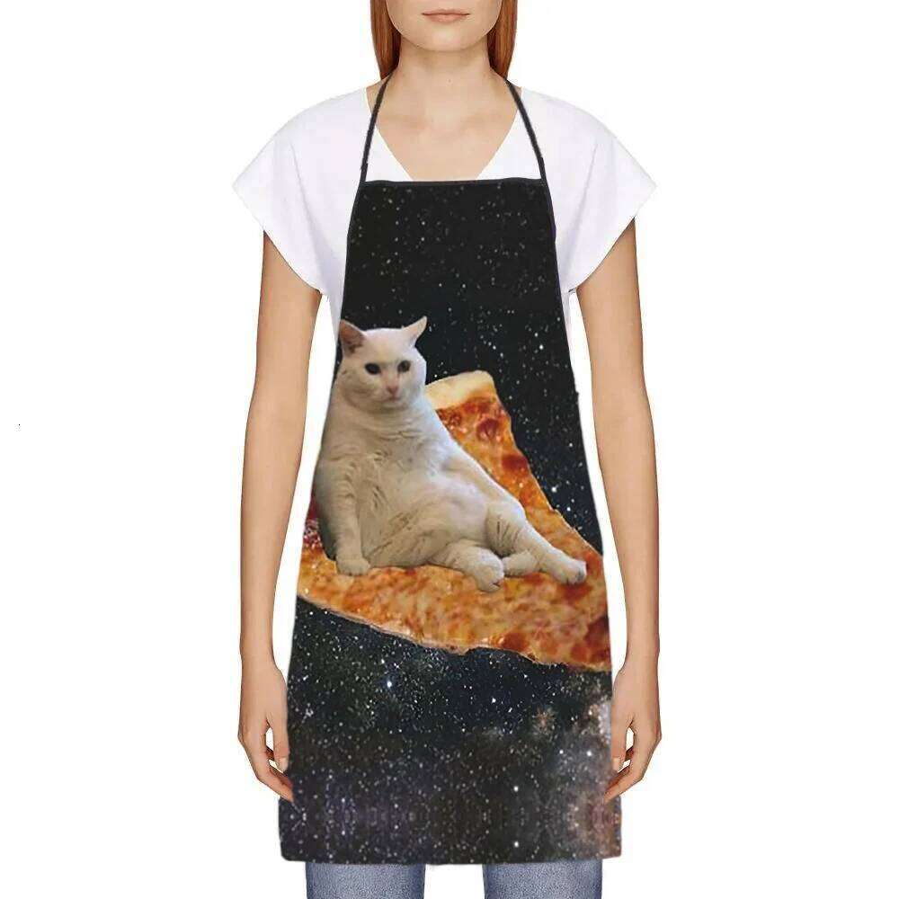 68X95cm Unisex Space Pizza Cat Meme Bib Apron Adult Women Men Chef Tablier Cuisine for Cooking Kitchen Funny Animal Baking S260205