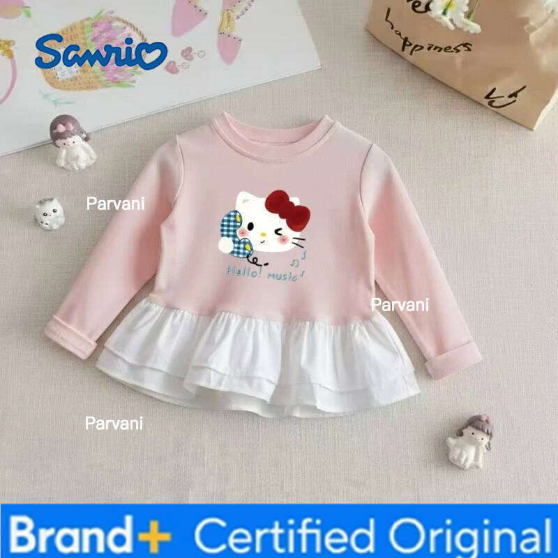 Sanrio Baby Girls Cotton Clothes Striped Patchwork Top Kid Hello Kitty Printed Pullover Children Autumn Fashion Long Sleeve T-shrits H2602061 - view 5