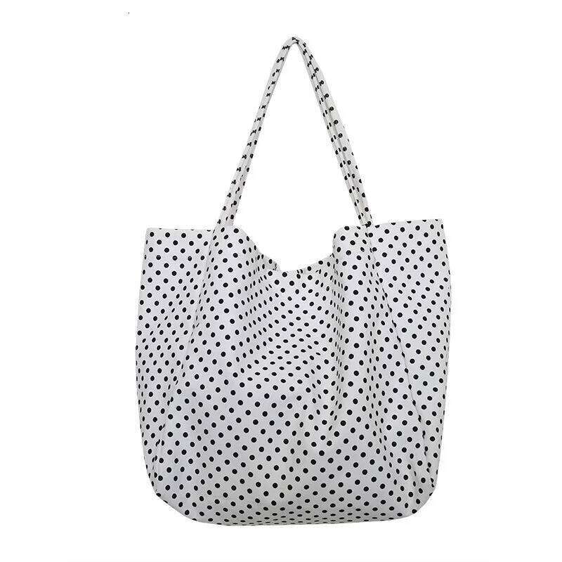Casual Shoulder Large Capacity Canvas Shopping Bag Dot High Quality Eco Reusable Handbag for Women Totes Bags Daily Pouch Y260205