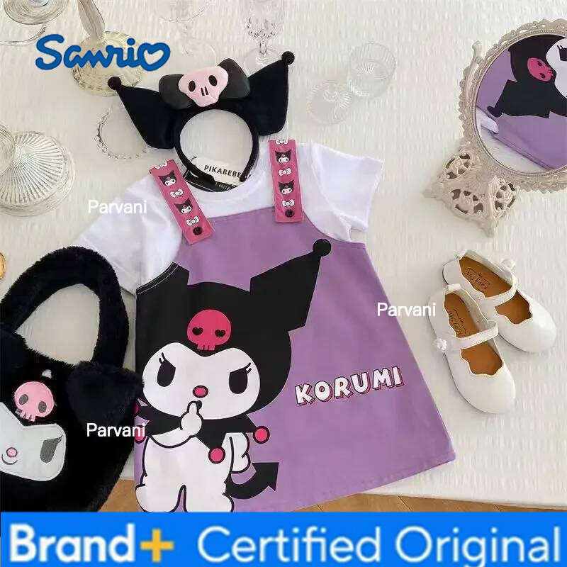 Sanrio hello kitty girls summer short sleeve T-shirt new children cute cartoon kuromi fashion dress Skirt H260206 - view 3