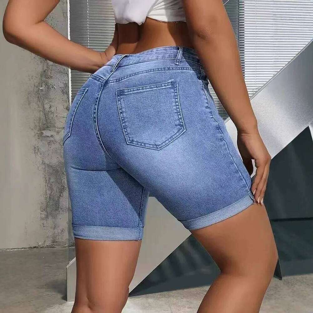 Bleached Jeans Shorts Denim Women Jean High Waist Spliced Pockets Washed Solid Vintage Basics Zipper Fly Skinny Summer C260206