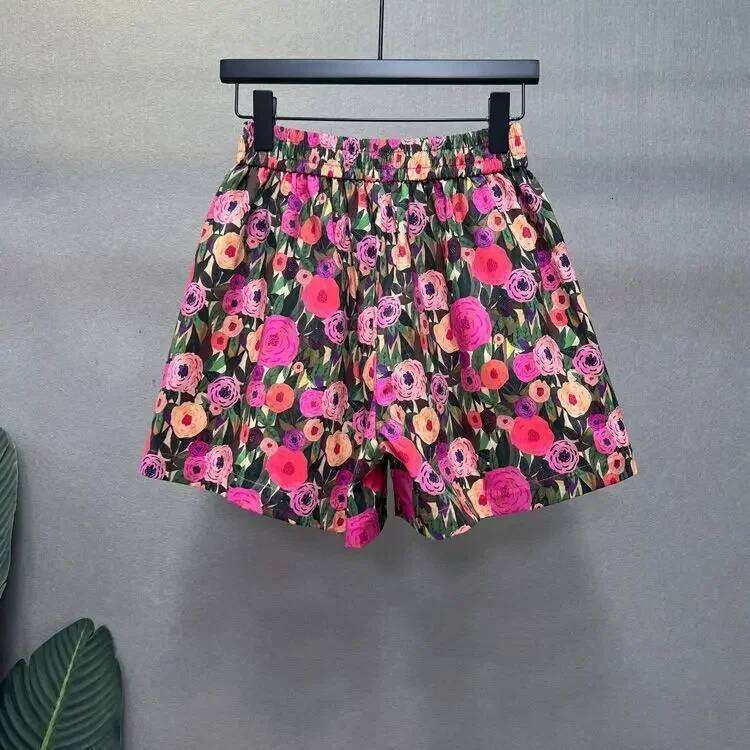 Summer New Style Large Size 300 Pounds Floral Print Shorts Women's Casual Loose Wide Leg Three-quarter Length Pants XJ260206