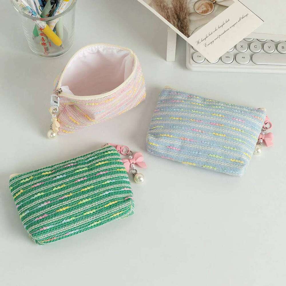 Small Cosmetic Make Up Bag Mini Striped Organizer Bags for Women Lipstick Makeup Children Cute Purse Coin Pouch Case Y260206