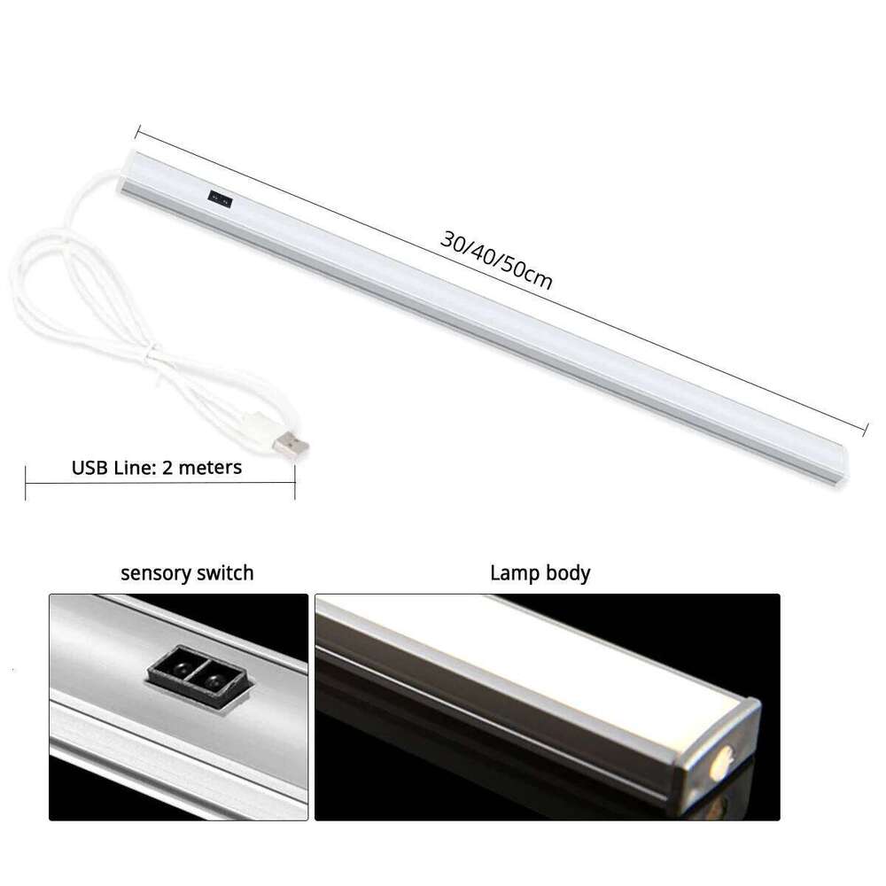 Hand Sweep Motion Sensor LED Cabinet Bar Aluminium USB Night Light Non-Contact Lamp For Kitchen Bedroom Cupboard Counter Z260206