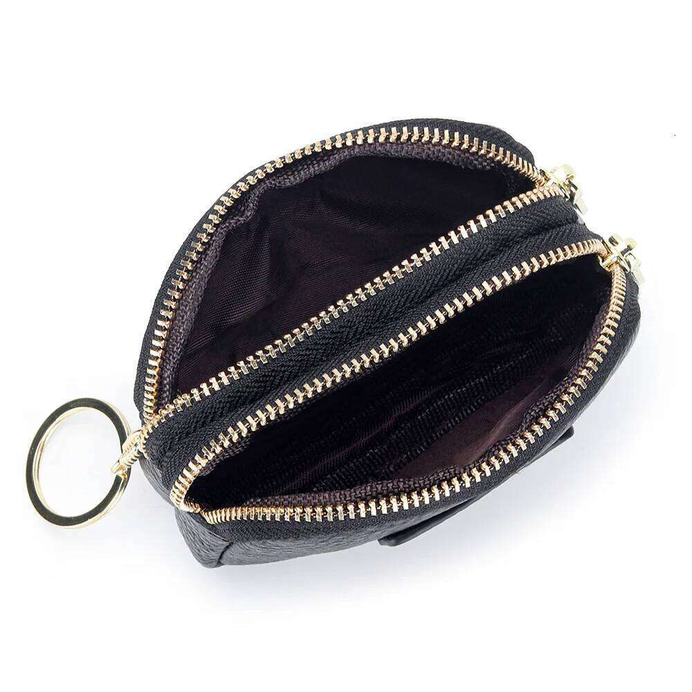 2025 Hot Sale Genuine Leather Women New Mini Coin Purse Double Layer Zipper Keychain Portable Lipstick Organizer Wallet for Lady Y260206