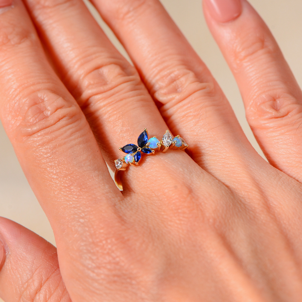 925 sterling silver elegant sophisticated opal butterfly for women, niche design, light luxury style ins ring