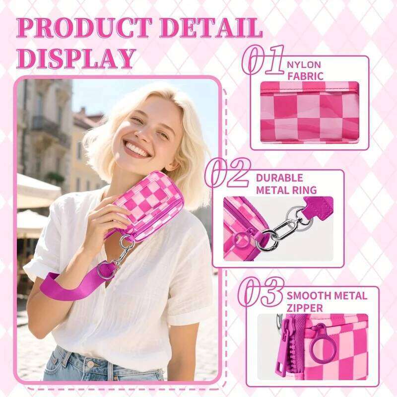 Women's Wrist Wallet Transparent Window Card Holder, Adjustable Strap Keychain Multi Colors Zipper Purse Y260206