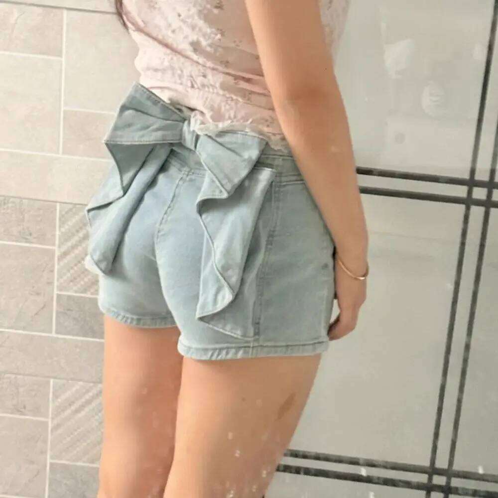 Summer New Women Bowknot Fashion Denim Shorts Pant High Waist Bottoms Casual Pockets Sexy Short Jeans C260206
