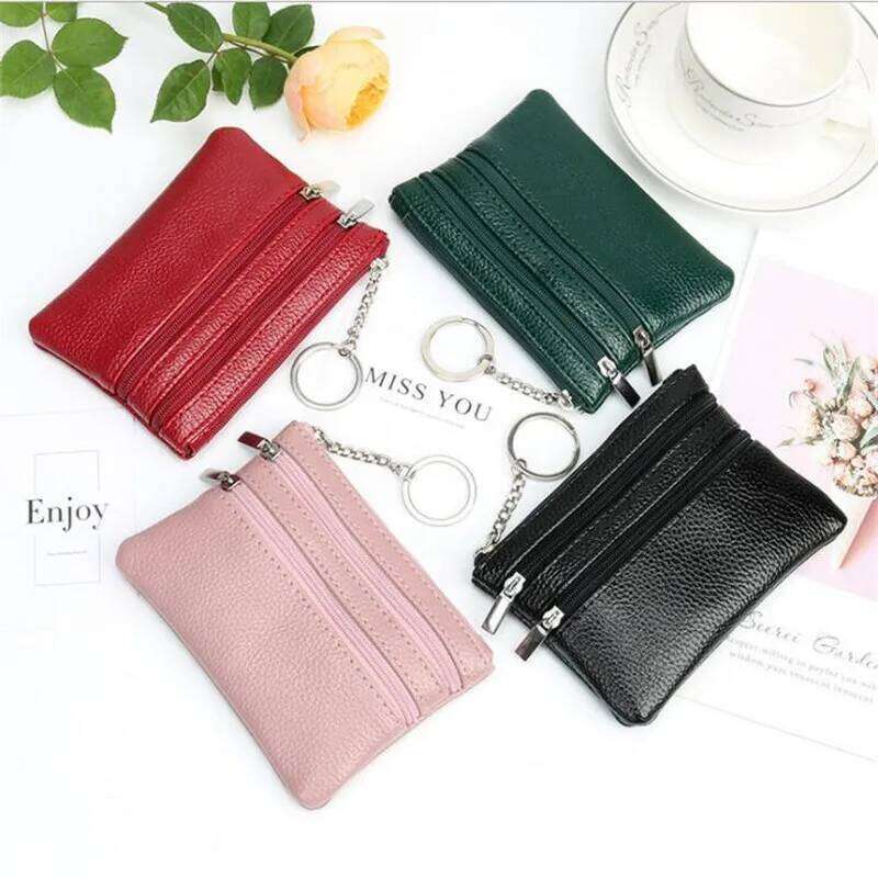 Women Men Leather Coin Purse Wallet Clutch Double Zipper Small Change Soft Bag Mini Card Cash Holder Dollars Pocket Y260206