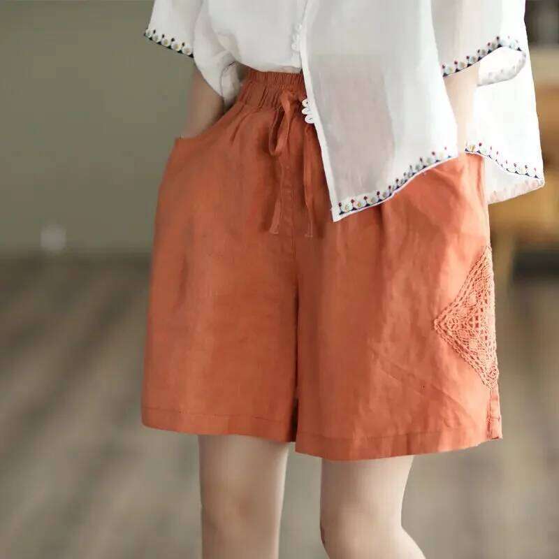 Summer New Lace Patchwork Cotton Linen Women's Loose Shorts Casual Thin Wide Leg Pants XJ260206