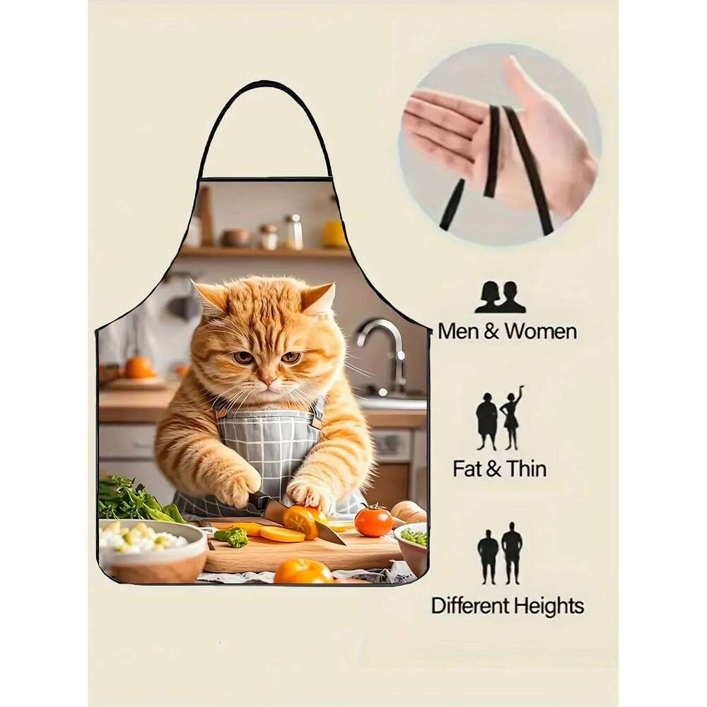 Cute Cat Cooking Waterproof Polyester Kitchen BBQ Apron for Women Gift S260205
