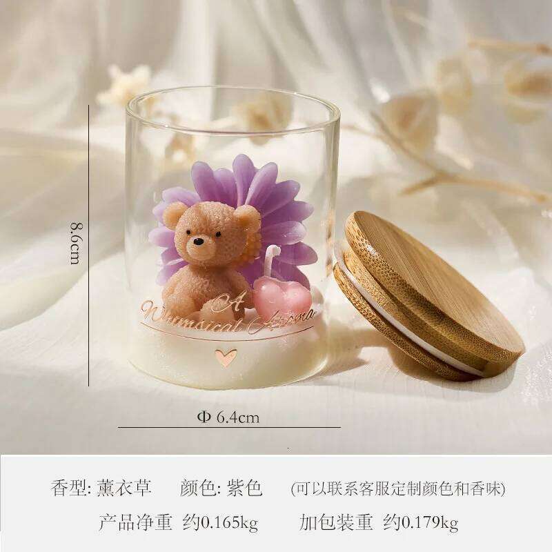 Cartoon Cute Bear Sunflower Cactus Scented Handcrafted Birthday Gift Souvenir Tabletop Atmosphere Decoration Candle Cup S260205