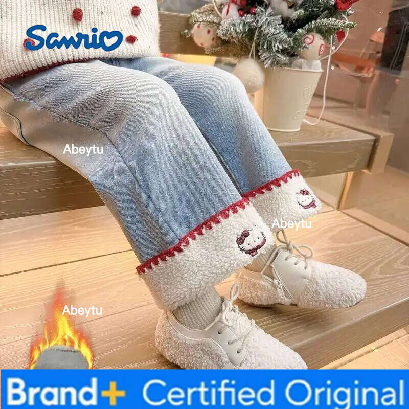 Sanrio Hello Kitty Kawaii Y2K Anime Children's Clothing Jeans Winter Overalls for Newborns Fuzz Amsterdam Kids Overall Boy Girls H260206