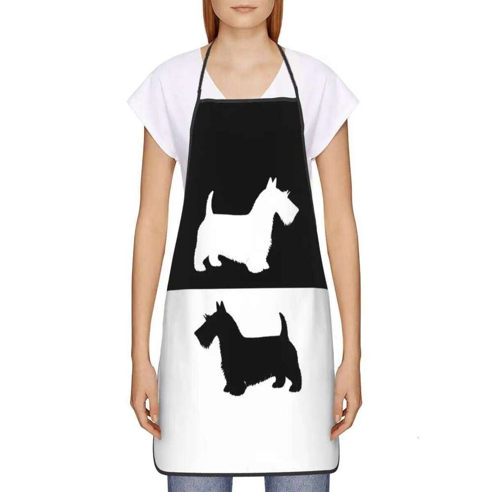 Custom Bib Scottish Terrier Apron for Men Women Unisex Adult Chef Kitchen Cooking Scottie Dog Tablier Cuisine Painting S260205 269