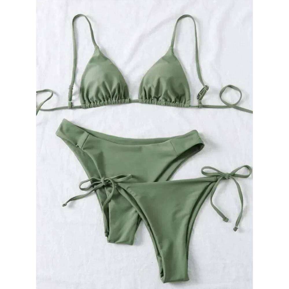 2025 New Summer Swimwear Bikinis Sexy Solid Spaghetti Strap 3 Piece Set Women Split Swimsuit High Waist Beach Bikini Z260206