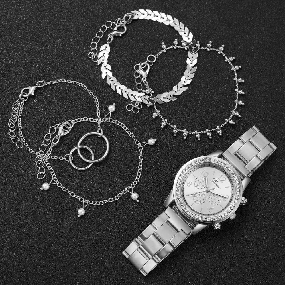 5PCS/Set Fashion Rhinestone Women's Watch Alloy Band Analog Quartz Watches Bracelets Set Reloj Mujer Girls Clock Z260206